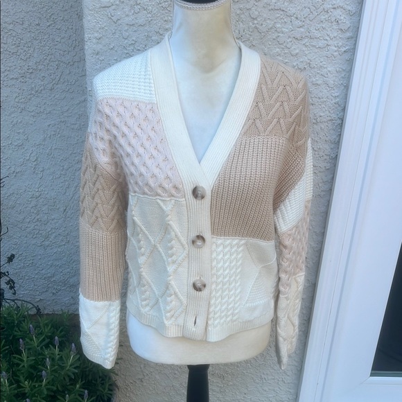 Rails Reese Cream/Tan Patchwork Knit Button up Cardigan Sweater Women's Size Xs - Picture 2 of 9